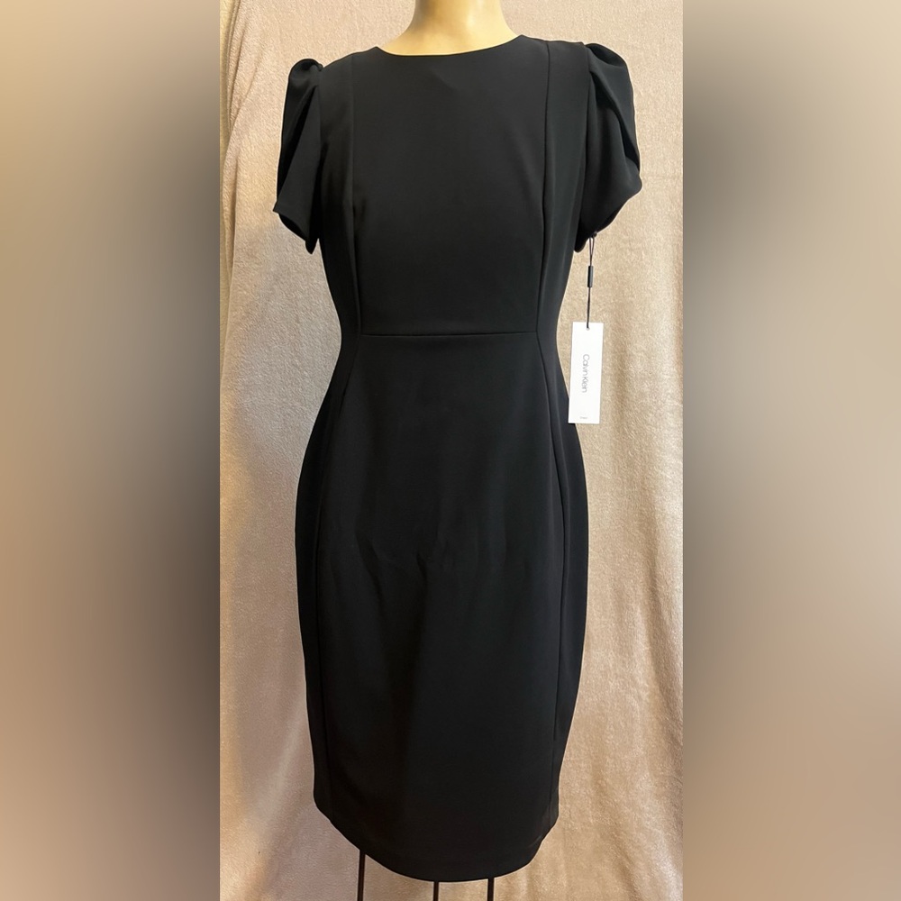 Calvin Klein Black Sheath Mini Dress Square Neck Cocktail